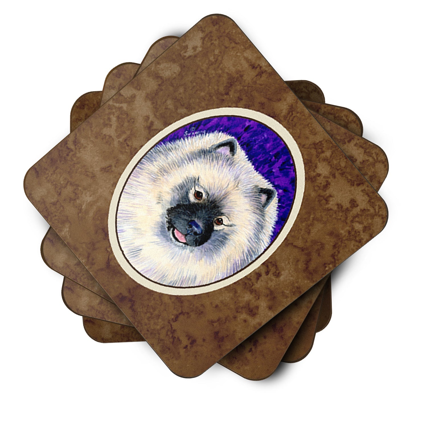 Keeshond Foam Coasters Set of 4 Cup Coasters for Indoor Outdoor, Tabletop Protection, Anti Slip, Mouse pad Material