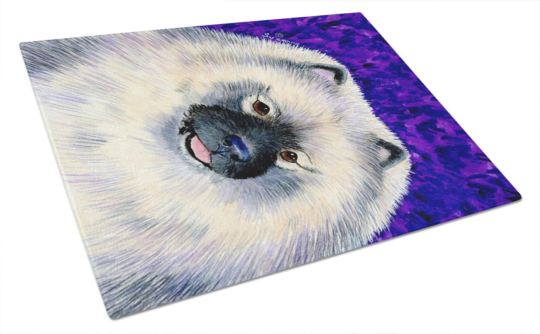 Keeshond Cutting Board Tempered Glass Kitchen Cutting Surface, Heat Resistant Chopping, Non-Slip Feet, Food Prep & Serving