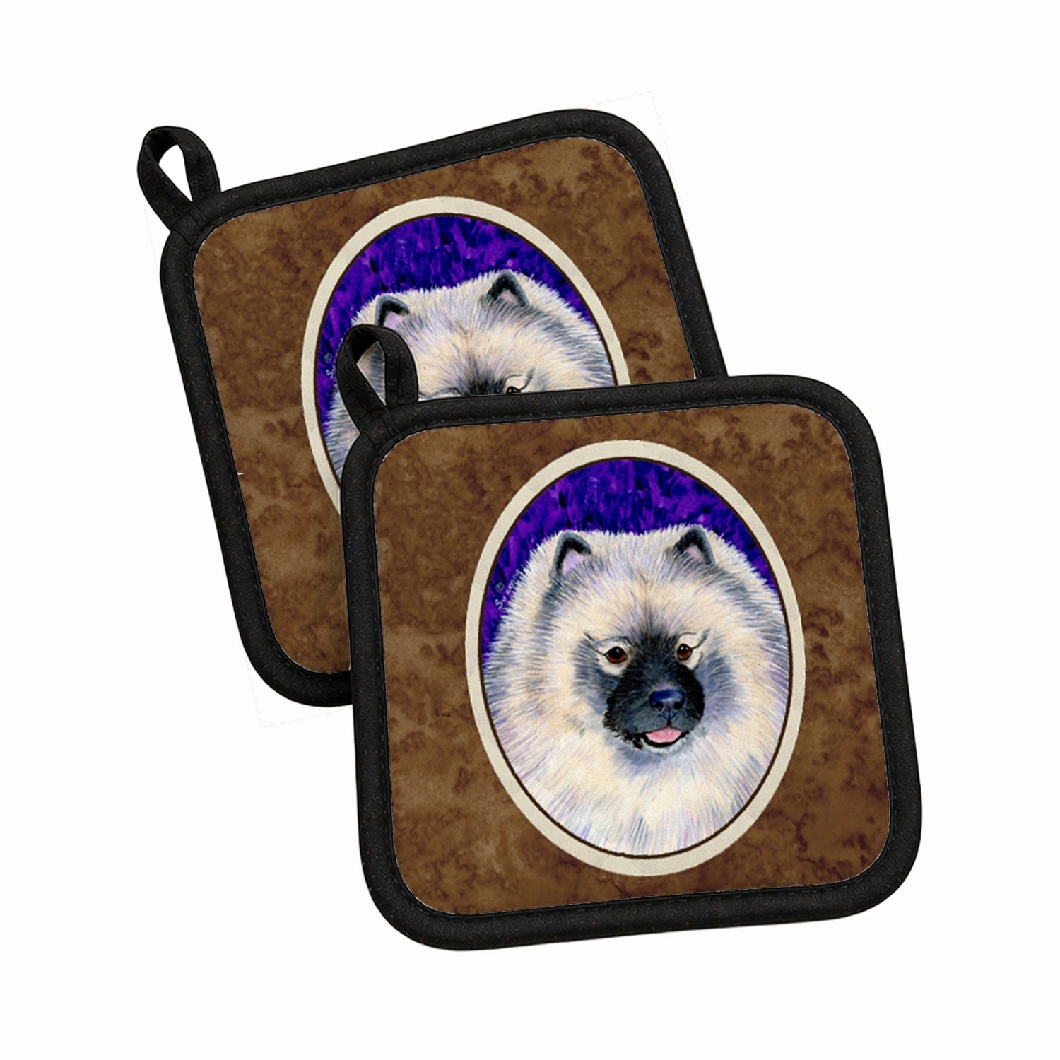 Keeshond Pot Holder Set of 2 Heat Resistant Quilted Hot Pads 7.5 x 7.5 Inch, Insulated Kitchen Trivets for Cooking & Baking