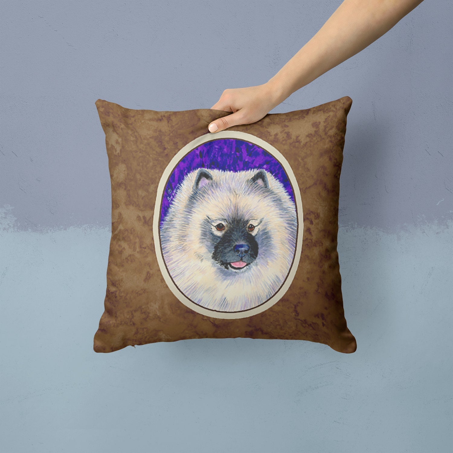Keeshond Decorative Throw Pillow 14x14 Indoor Outdoor Accent Cushion, Fabric Cover with Insert for Sofa, Bed, Porch & Living Room