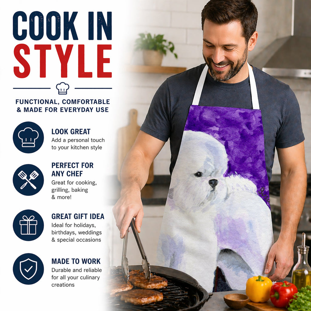 Bichon Frise Apron Cooking Kitchen Server Baking Crafts Gardening for Adult Women Men, Unisex, Large, Multicolor