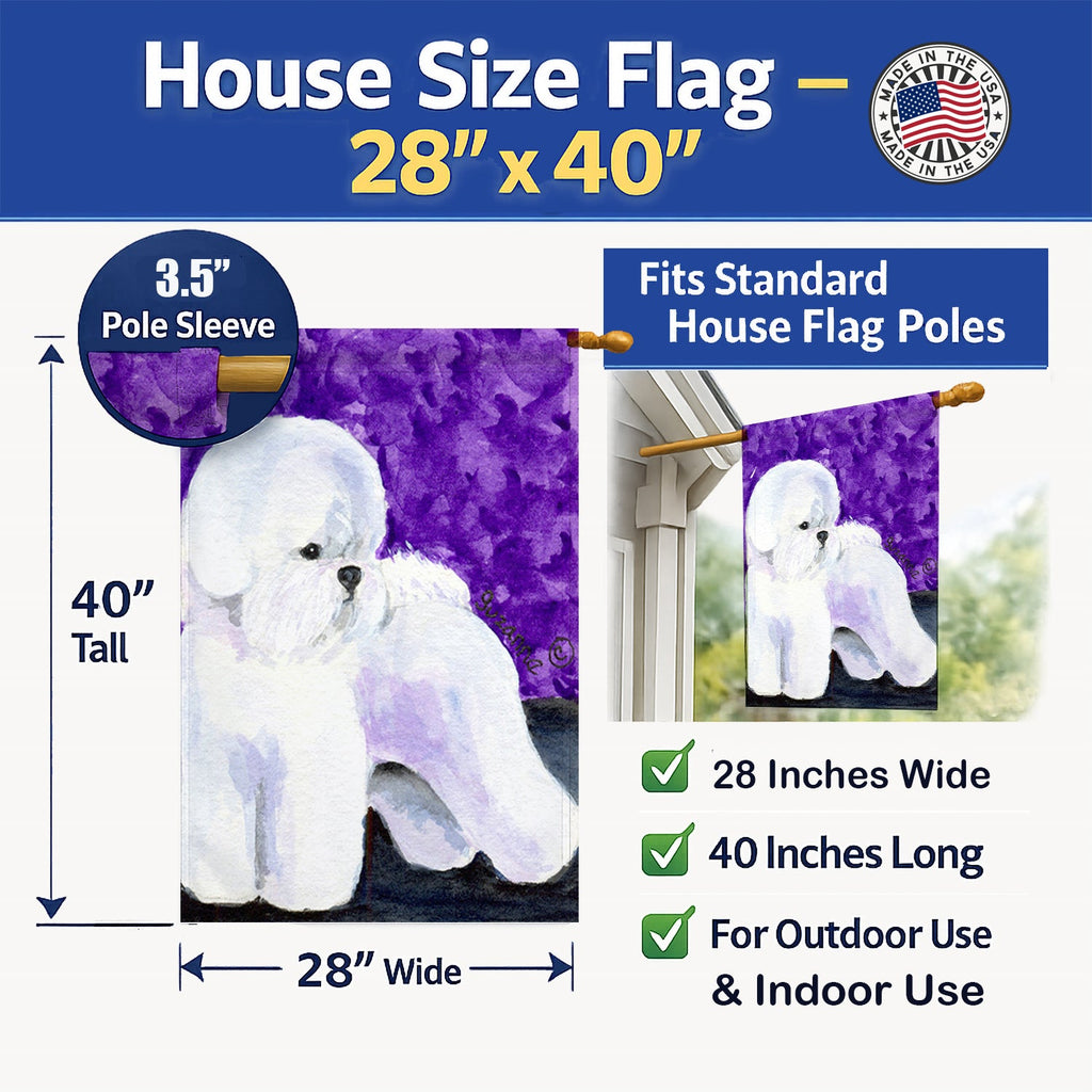 Bichon Frise House Flag 28x40 Porch Sleeve Pole Decorative Outside Yard Banner Artwork Wall Hanging, Polyester