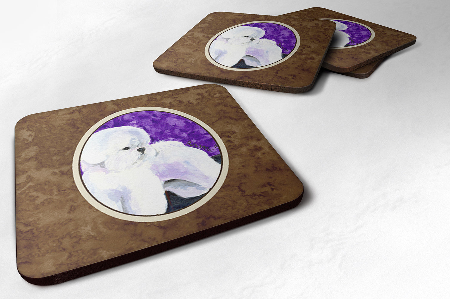 Bichon Frise Foam Coasters Set of 4 Cup Coasters for Indoor Outdoor, Tabletop Protection, Anti Slip, Mouse pad Material