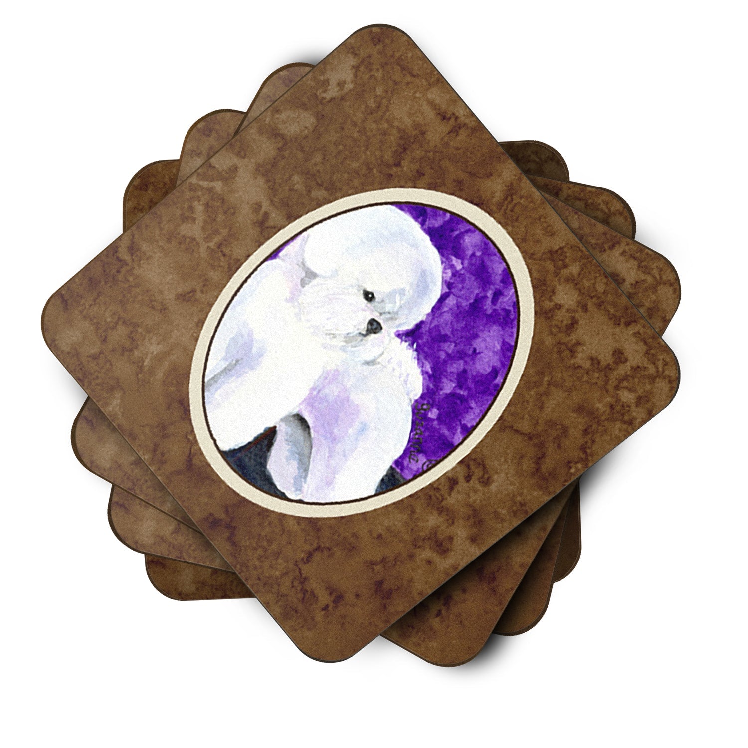 Bichon Frise Foam Coasters Set of 4 Cup Coasters for Indoor Outdoor, Tabletop Protection, Anti Slip, Mouse pad Material