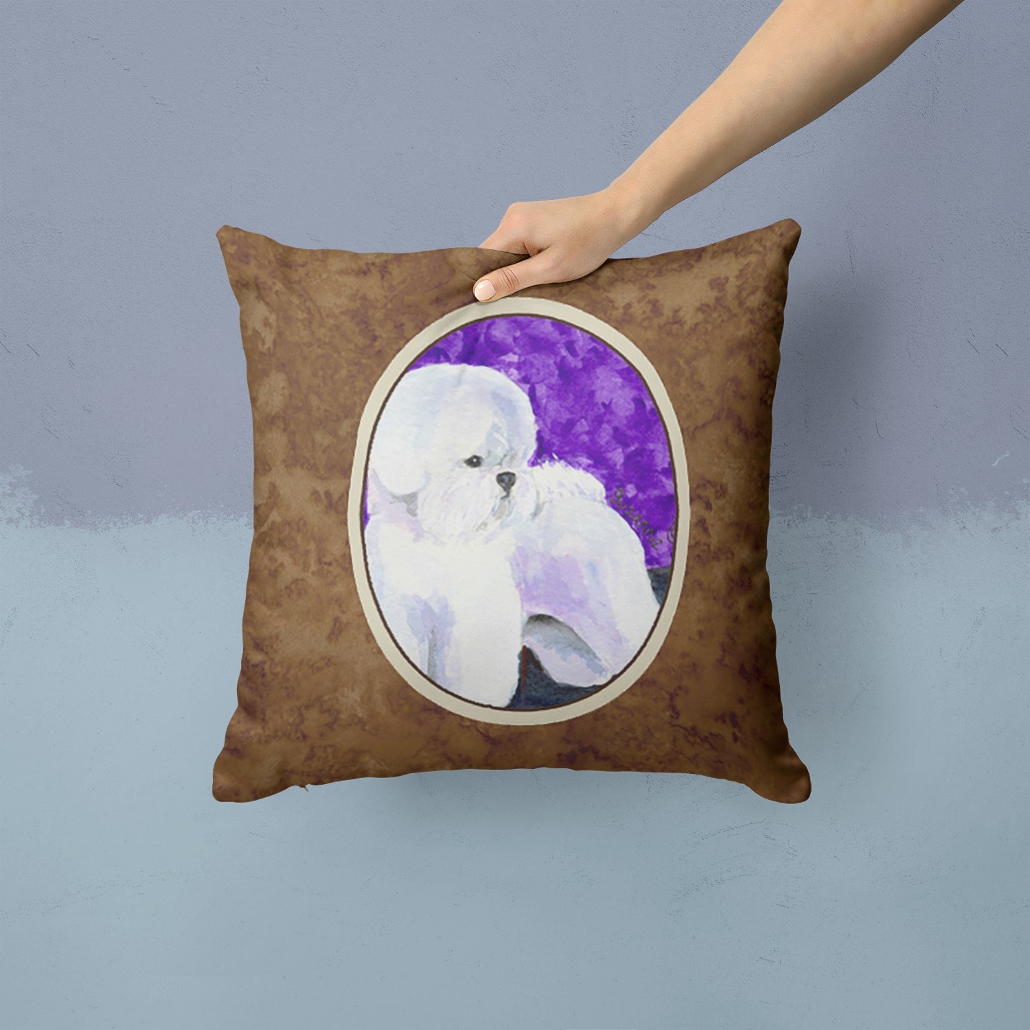 Bichon Frise Decorative Throw Pillow 14x14 Indoor Outdoor Accent Cushion, Fabric Cover with Insert for Sofa, Bed, Porch & Living Room