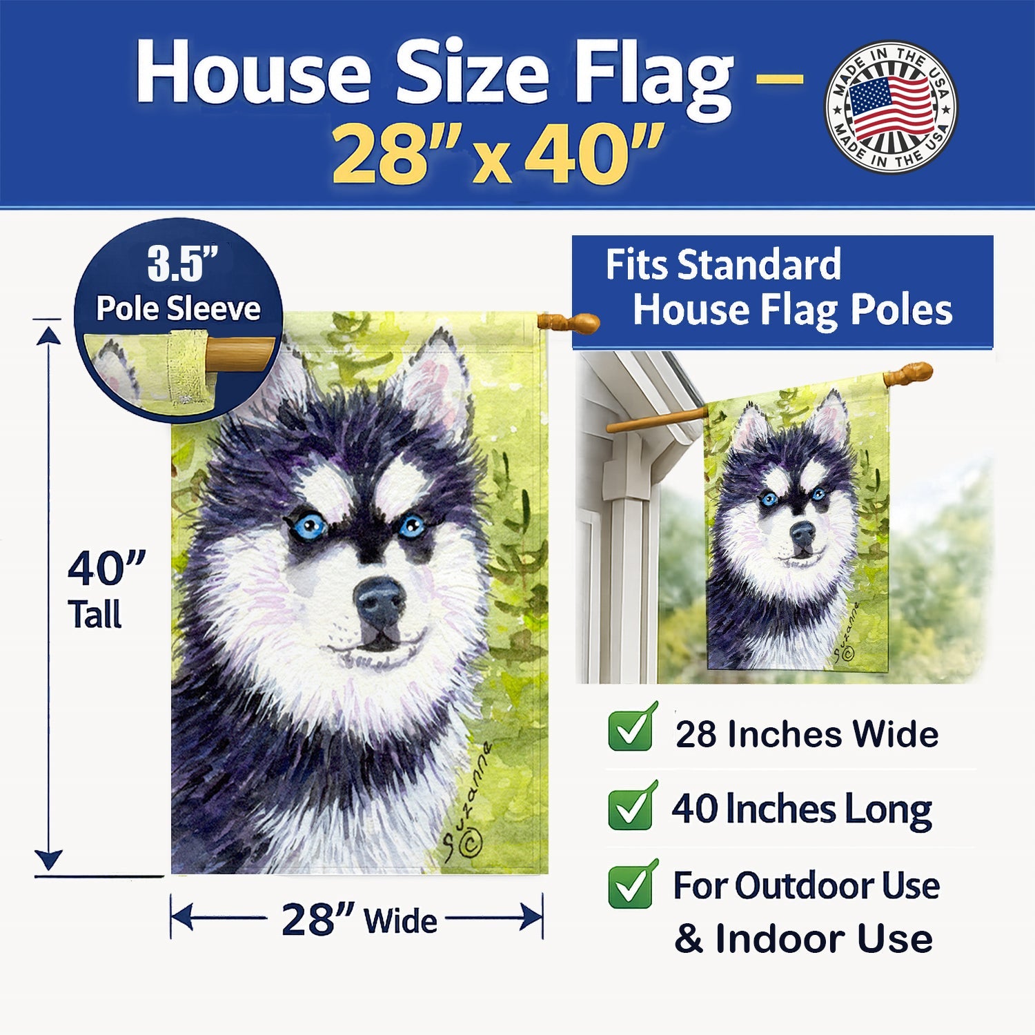 Klee Kai House Flag 28x40 Porch Sleeve Pole Decorative Outside Yard Banner Artwork Wall Hanging, Polyester