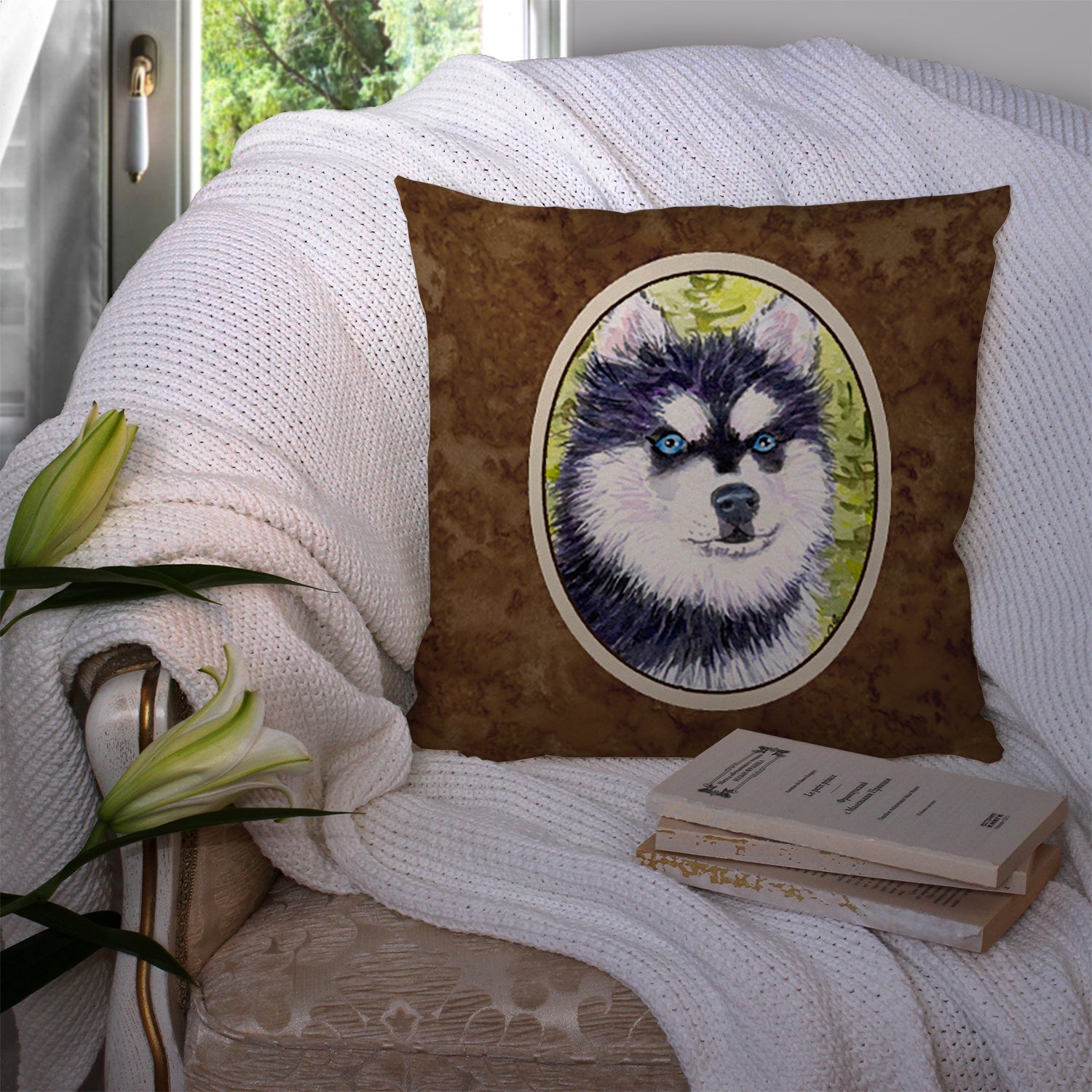 Klee Kai Decorative Throw Pillow 14x14 Indoor Outdoor Accent Cushion, Fabric Cover with Insert for Sofa, Bed, Porch & Living Room