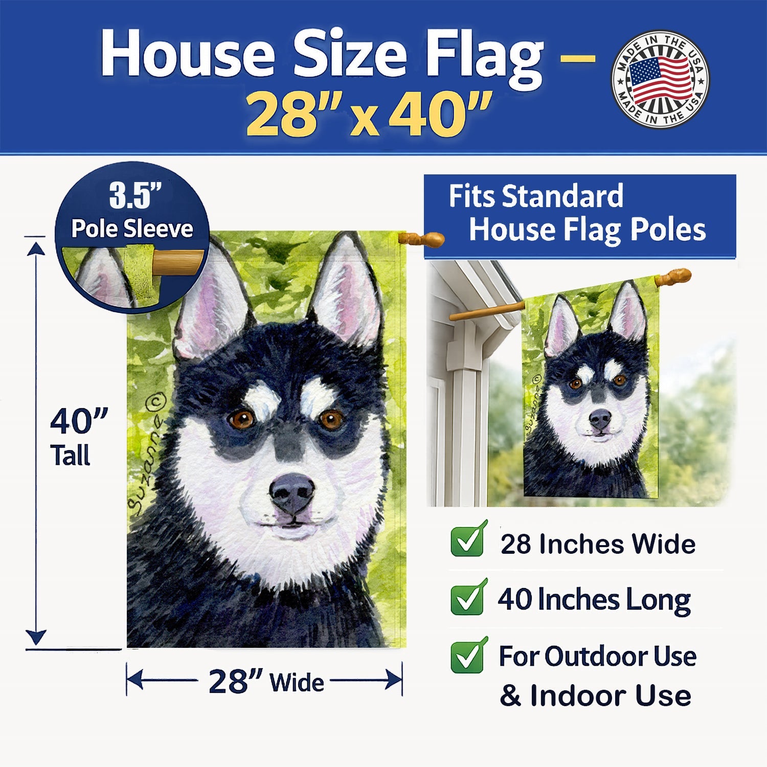Klee Kai House Flag 28x40 Porch Sleeve Pole Decorative Outside Yard Banner Artwork Wall Hanging, Polyester