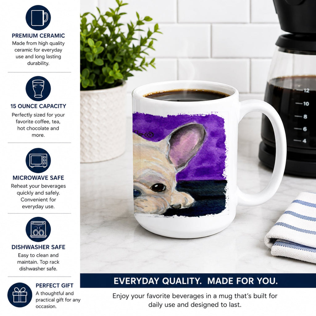 French Bulldog Ceramic Coffee Mug 15 oz Decorative Large C Handle Mug Cup for Tea, Cocoa Hot Chocolate