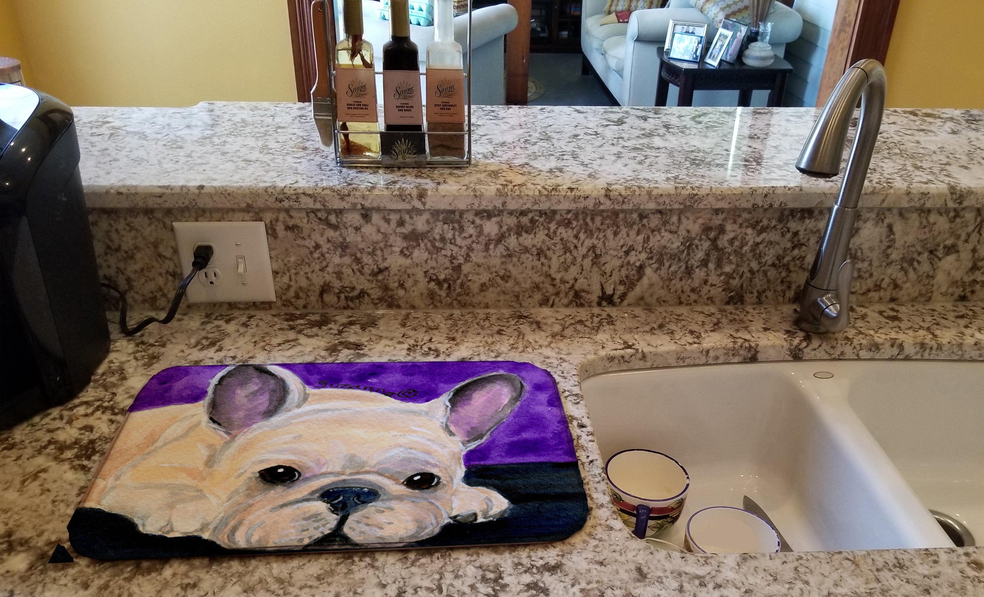 French Bulldog Dish Drying Mat Absorbent Dish Drying Mat Pad for Kitchen Counter Dish Drainer Mat for Countertop, 14 x 21", Multicolor