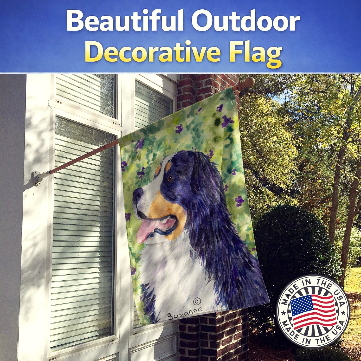 Bernese Mountain Dog House Flag 28x40 Porch Sleeve Pole Decorative Outside Yard Banner Artwork Wall Hanging, Polyester