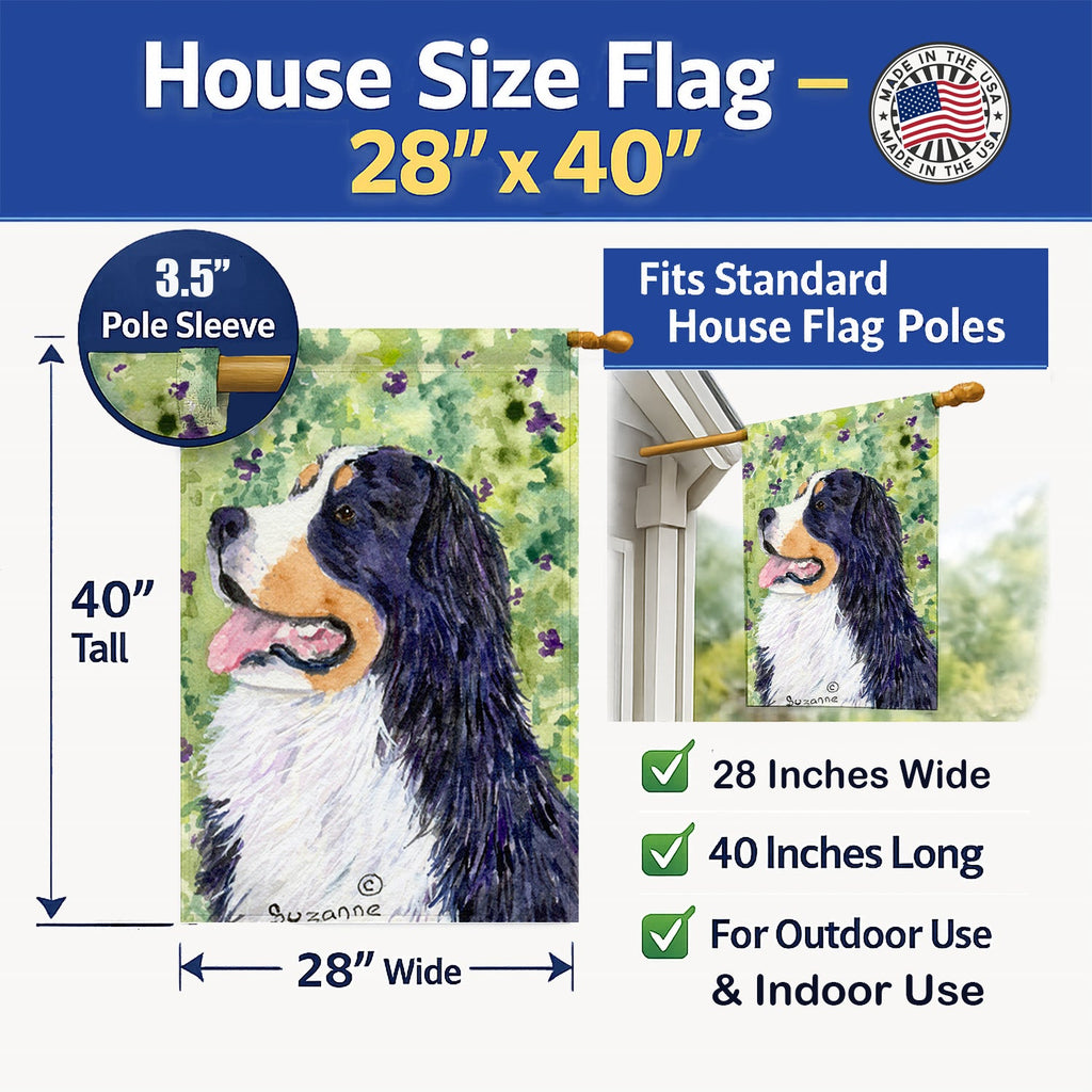 Bernese Mountain Dog House Flag 28x40 Porch Sleeve Pole Decorative Outside Yard Banner Artwork Wall Hanging, Polyester