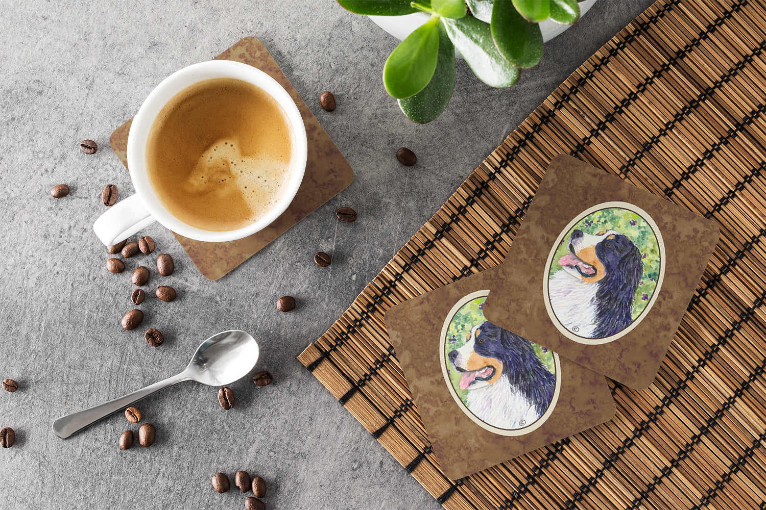 Bernese Mountain Dog Foam Coasters Set of 4 Cup Coasters for Indoor Outdoor, Tabletop Protection, Anti Slip, Mouse pad Material