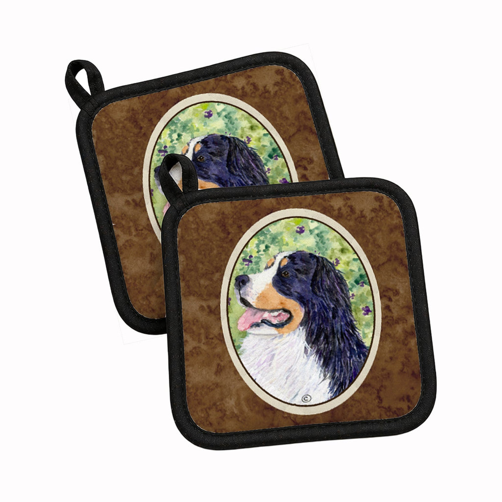 Bernese Mountain Dog Pot Holder Set of 2 Heat Resistant Quilted Hot Pads 7.5 x 7.5 Inch, Insulated Kitchen Trivets for Cooking & Baking