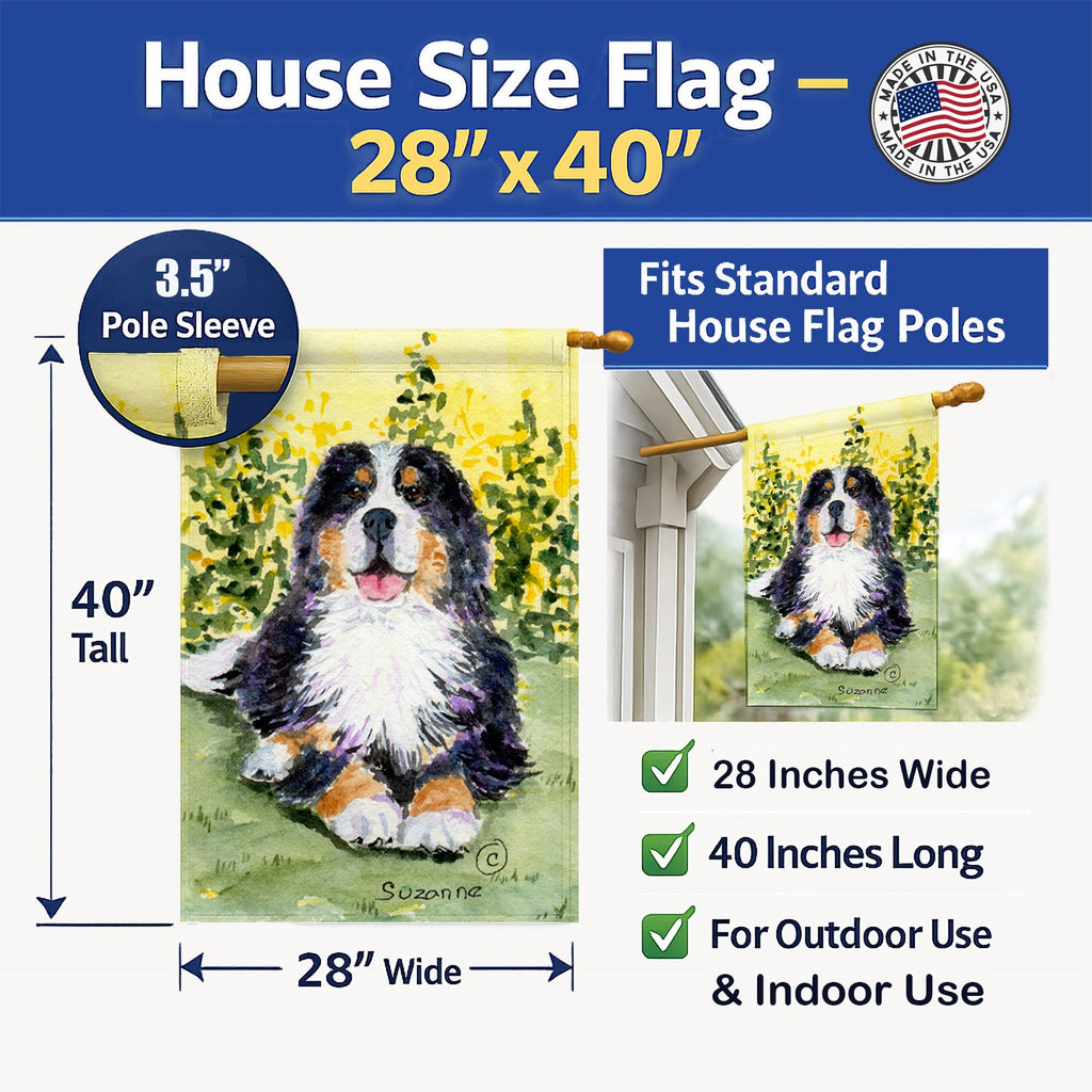 Bernese Mountain Dog House Flag 28x40 Porch Sleeve Pole Decorative Outside Yard Banner Artwork Wall Hanging, Polyester