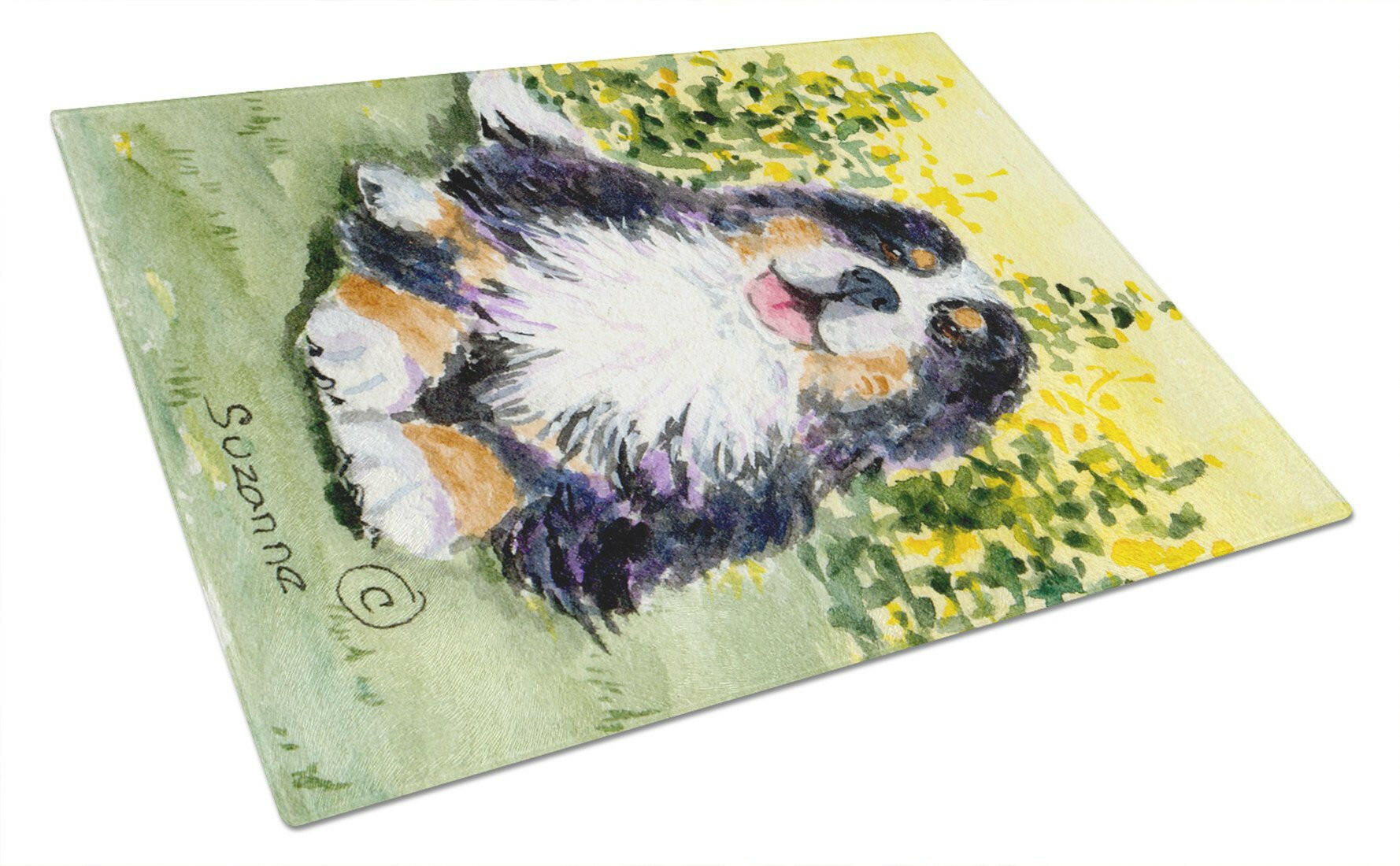 Bernese Mountain Dog Cutting Board Tempered Glass Kitchen Cutting Surface, Heat Resistant Chopping, Non-Slip Feet, Food Prep & Serving