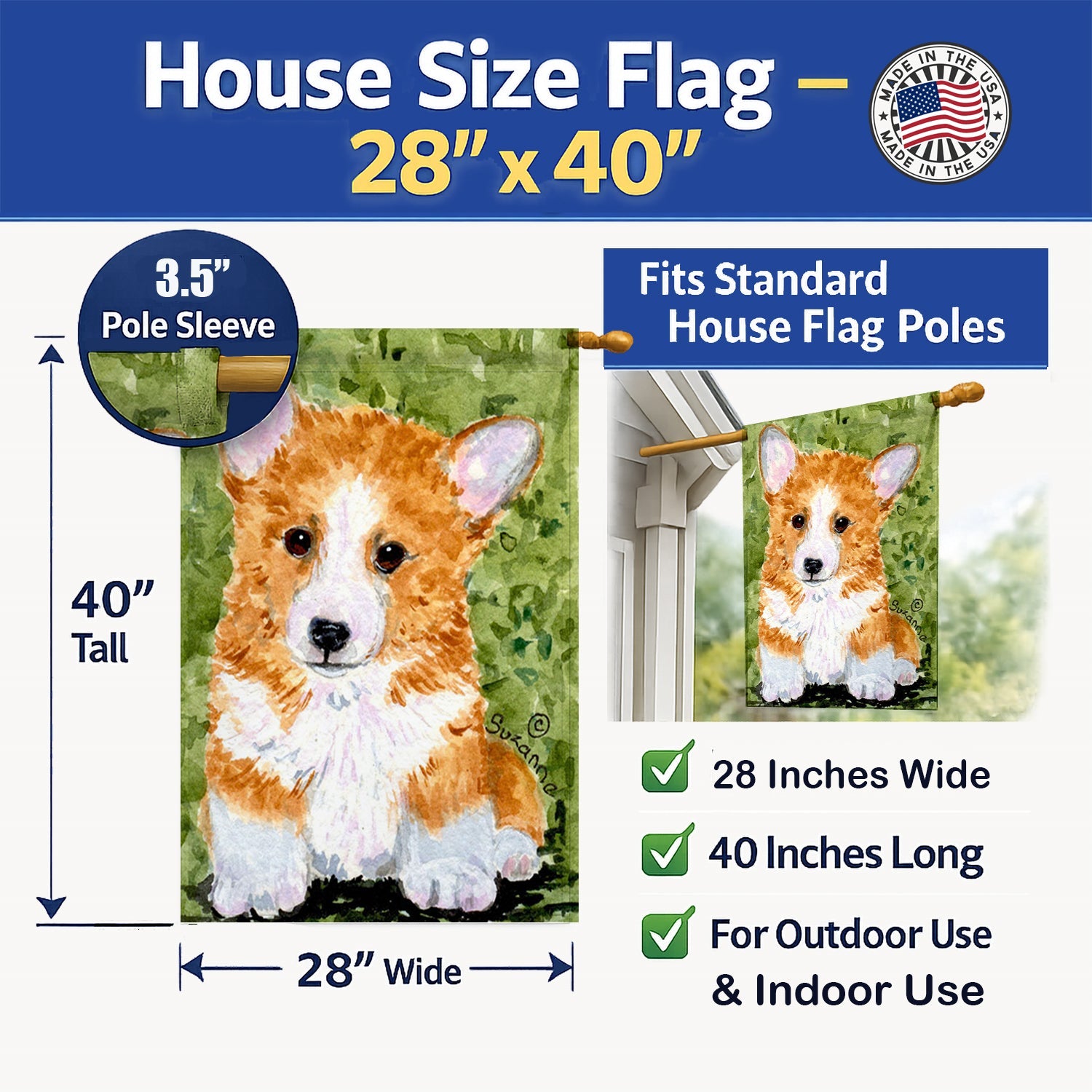 Corgi House Flag 28x40 Porch Sleeve Pole Decorative Outside Yard Banner Artwork Wall Hanging, Polyester
