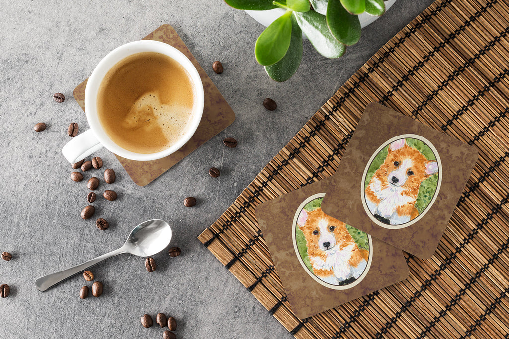 Corgi Foam Coasters Set of 4 Cup Coasters for Indoor Outdoor, Tabletop Protection, Anti Slip, Mouse pad Material