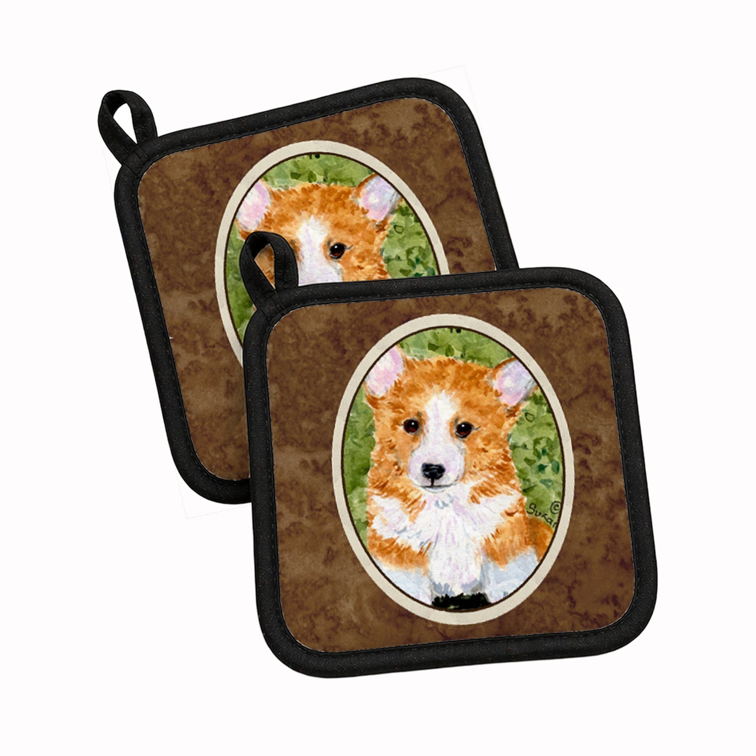 Corgi Pot Holder Set of 2 Heat Resistant Quilted Hot Pads 7.5 x 7.5 Inch, Insulated Kitchen Trivets for Cooking & Baking