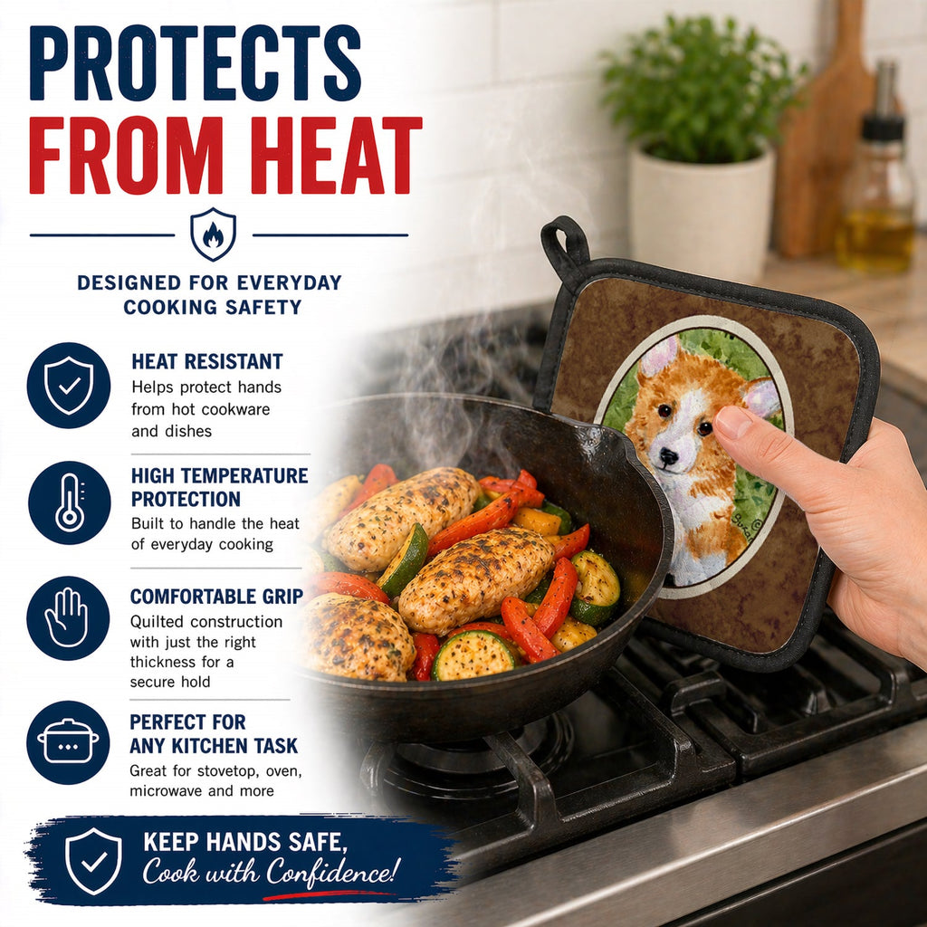 Corgi Pot Holder Set of 2 Heat Resistant Quilted Hot Pads 7.5 x 7.5 Inch, Insulated Kitchen Trivets for Cooking & Baking