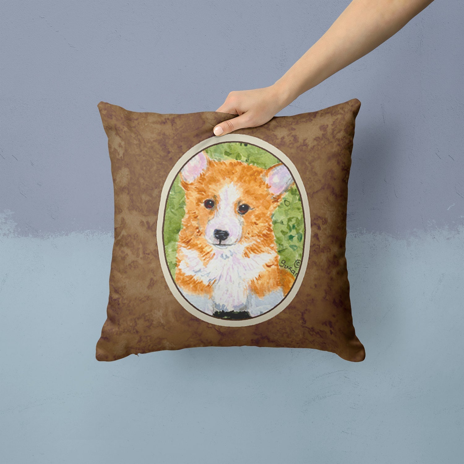Corgi Decorative Throw Pillow 14x14 Indoor Outdoor Accent Cushion, Fabric Cover with Insert for Sofa, Bed, Porch & Living Room