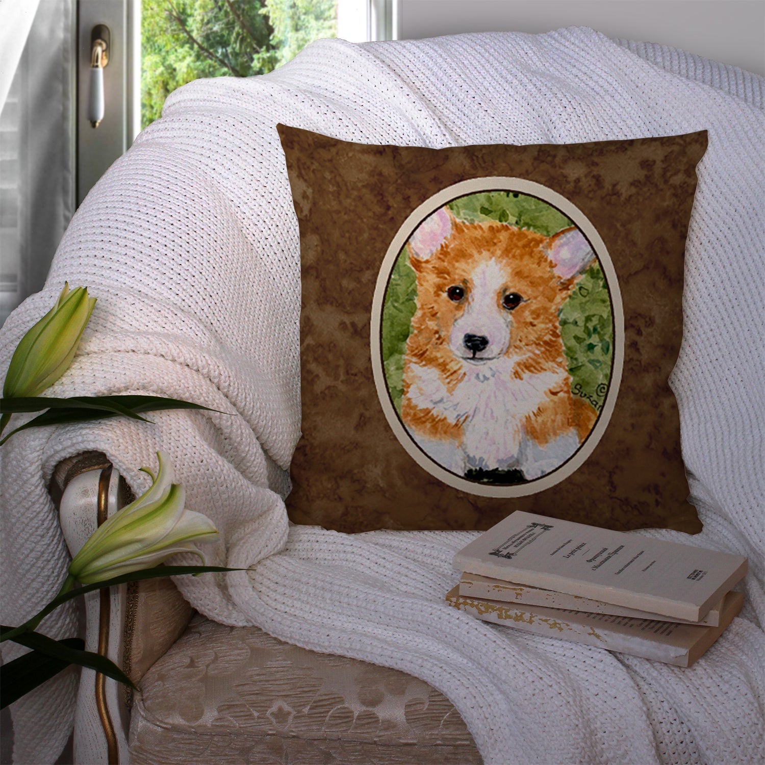 Corgi Decorative Throw Pillow 14x14 Indoor Outdoor Accent Cushion, Fabric Cover with Insert for Sofa, Bed, Porch & Living Room