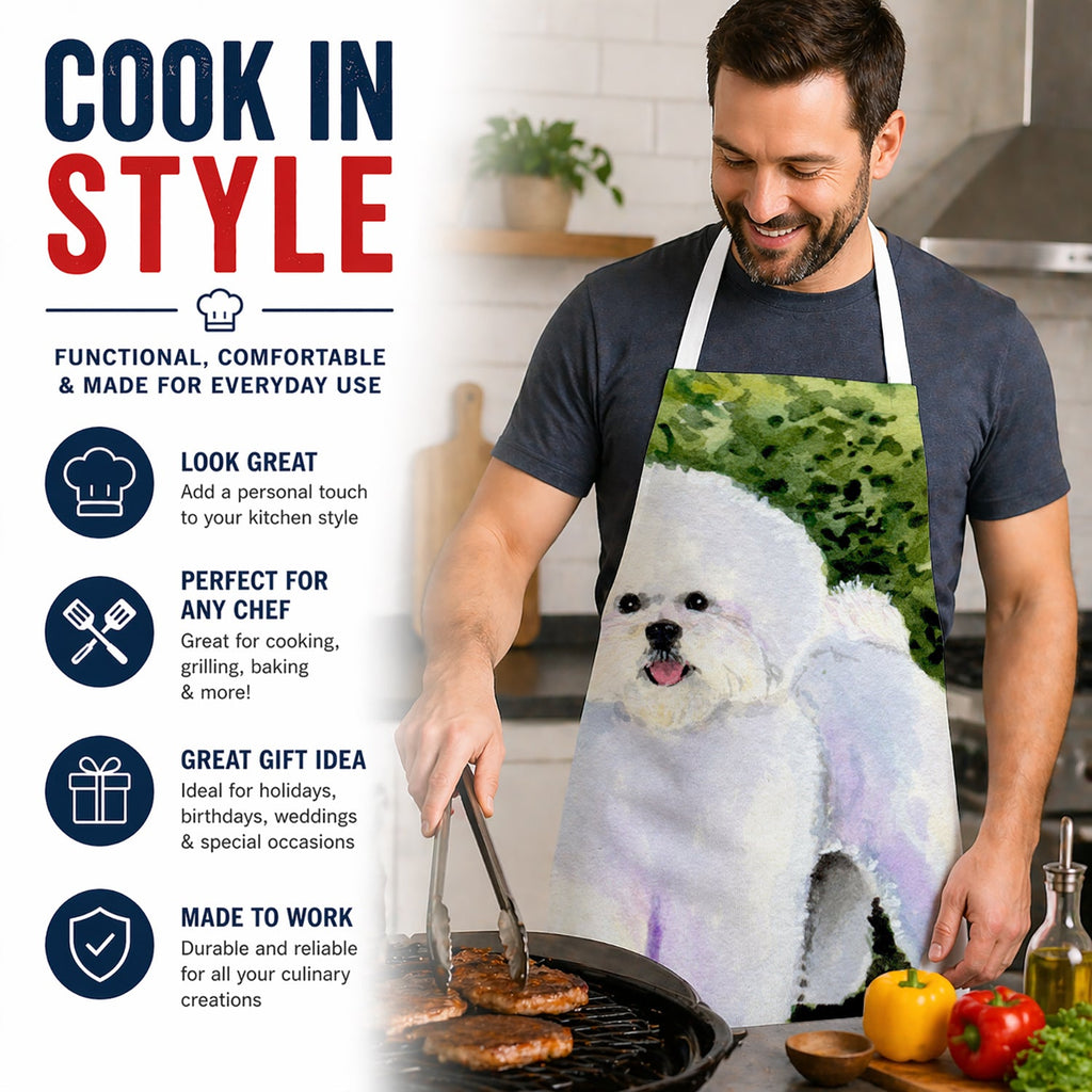 Bichon Frise Apron Cooking Kitchen Server Baking Crafts Gardening for Adult Women Men, Unisex, Large, Multicolor