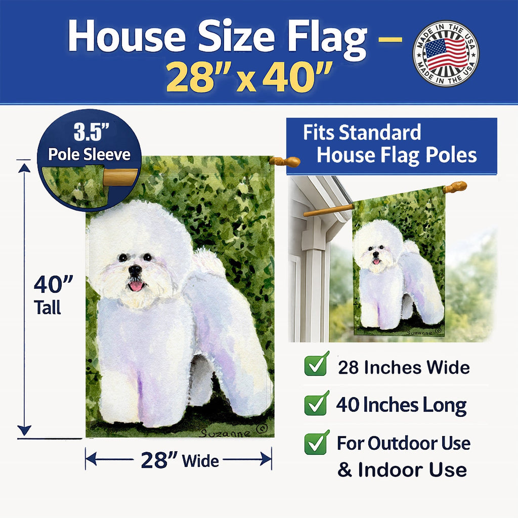 Bichon Frise House Flag 28x40 Porch Sleeve Pole Decorative Outside Yard Banner Artwork Wall Hanging, Polyester
