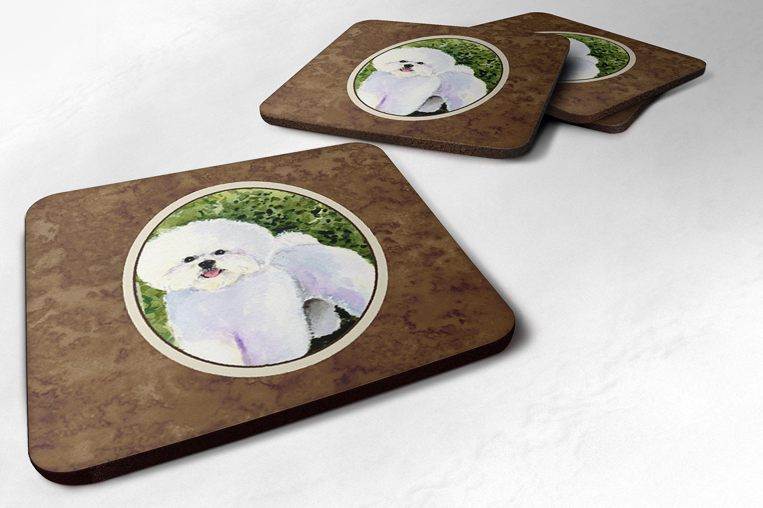 Bichon Frise Foam Coasters Set of 4 Cup Coasters for Indoor Outdoor, Tabletop Protection, Anti Slip, Mouse pad Material