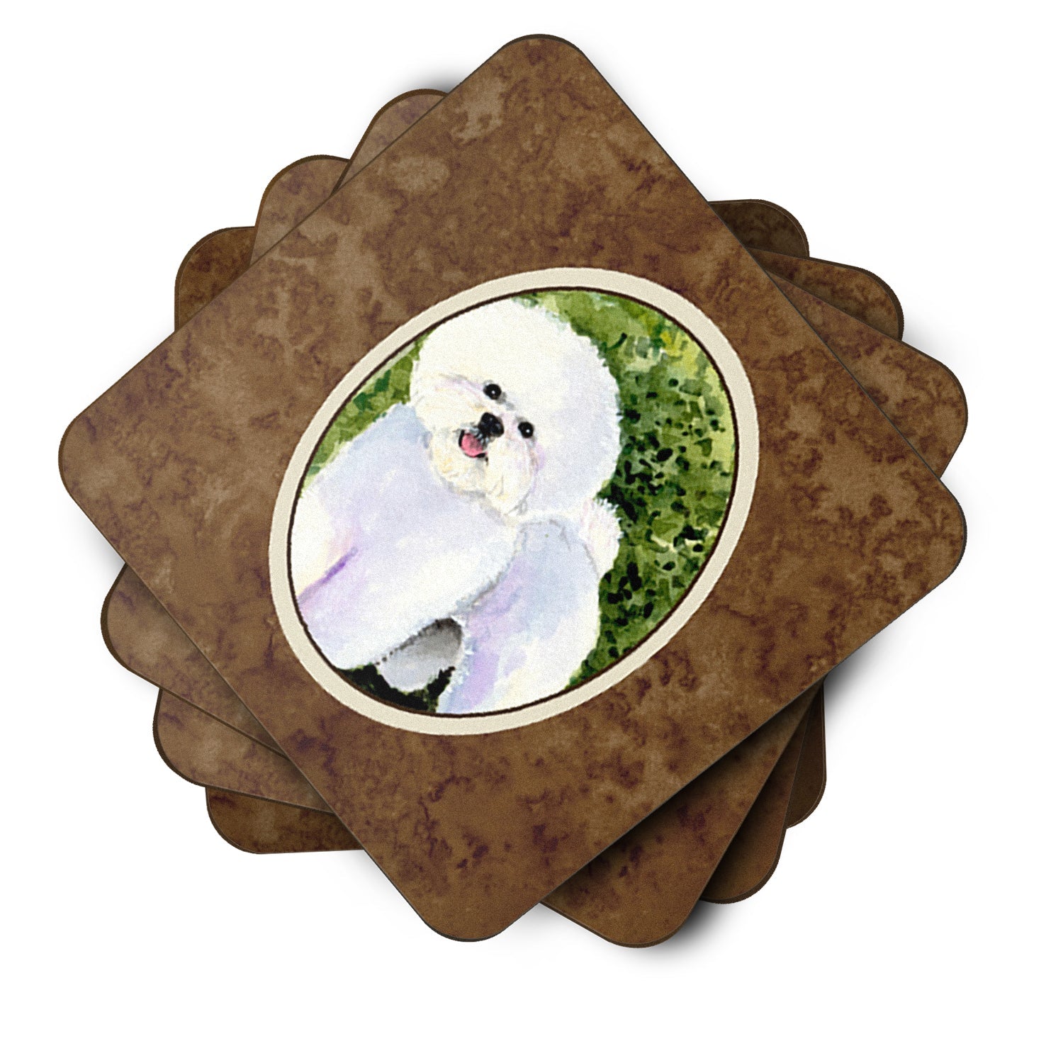 Bichon Frise Foam Coasters Set of 4 Cup Coasters for Indoor Outdoor, Tabletop Protection, Anti Slip, Mouse pad Material