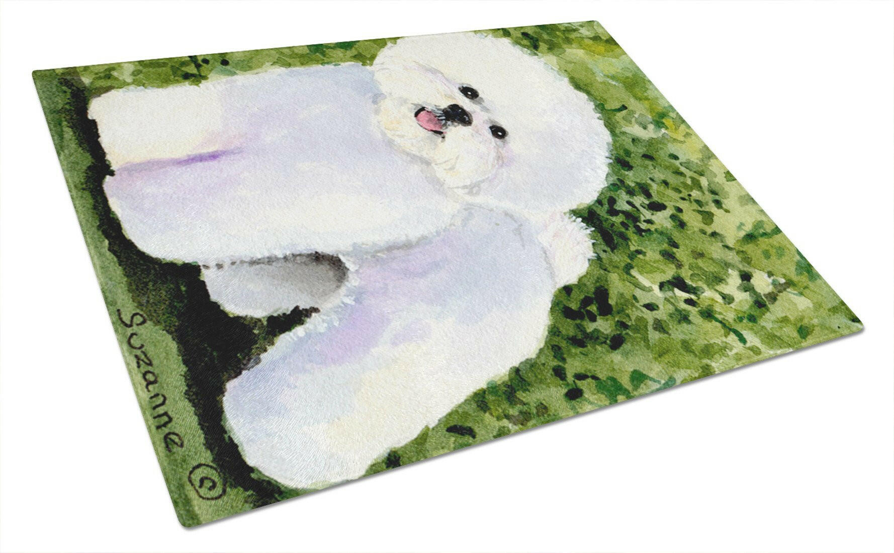 Bichon Frise Cutting Board Tempered Glass Kitchen Cutting Surface, Heat Resistant Chopping, Non-Slip Feet, Food Prep & Serving
