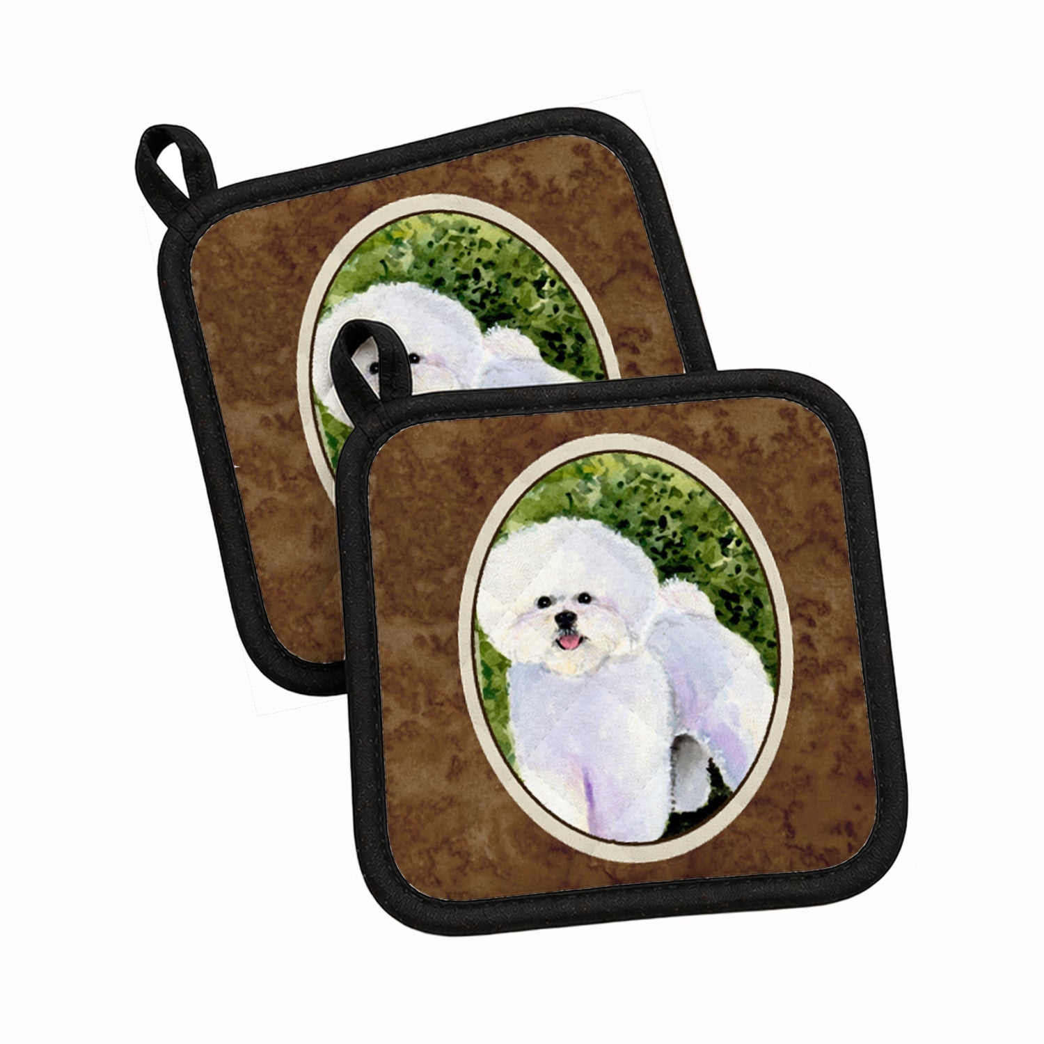 Bichon Frise Pot Holder Set of 2 Heat Resistant Quilted Hot Pads 7.5 x 7.5 Inch, Insulated Kitchen Trivets for Cooking & Baking