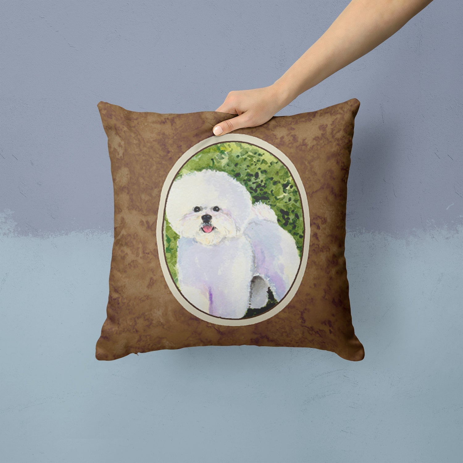 Bichon Frise Decorative Throw Pillow 14x14 Indoor Outdoor Accent Cushion, Fabric Cover with Insert for Sofa, Bed, Porch & Living Room