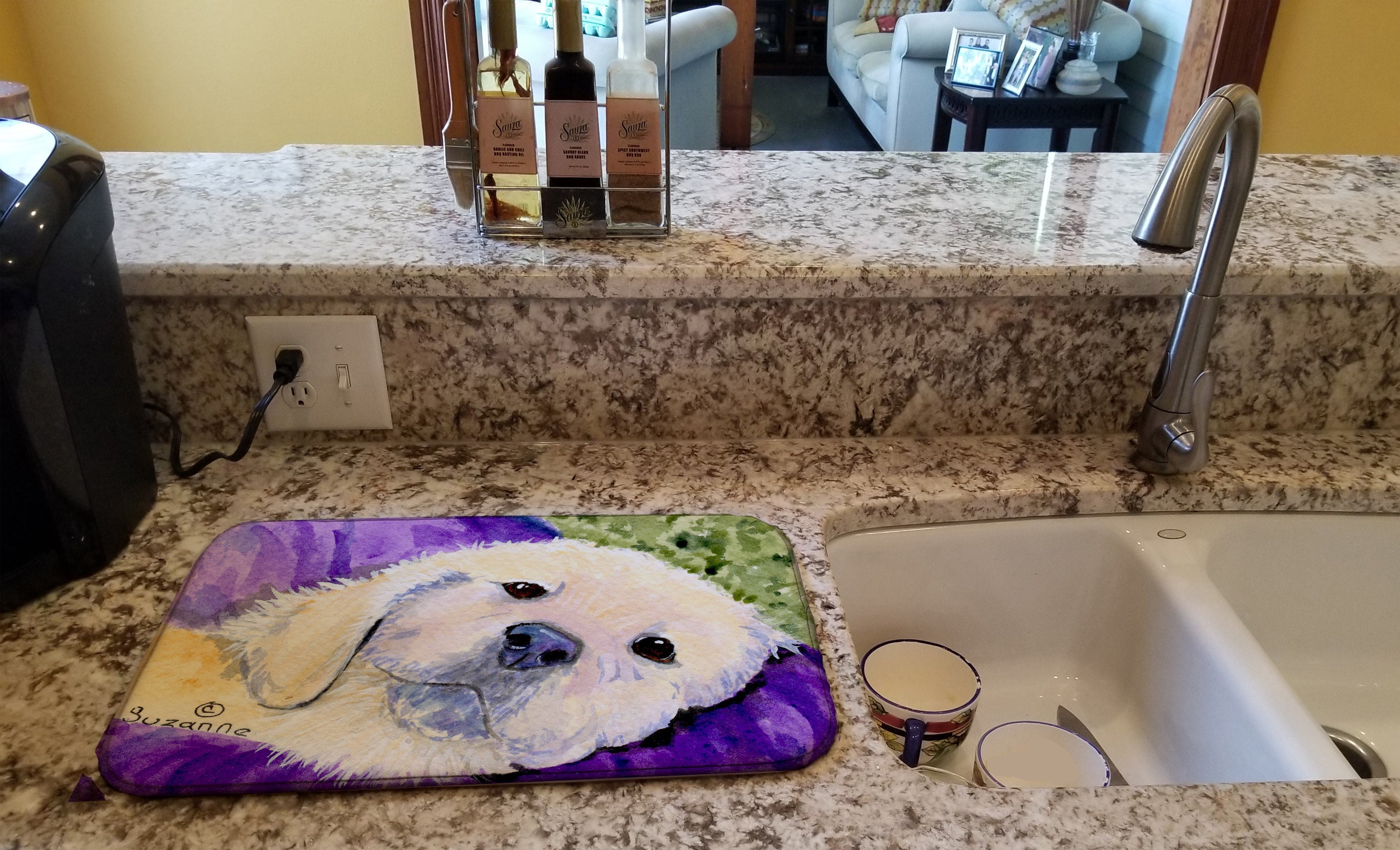 Golden Retriever Dish Drying Mat Absorbent Dish Drying Mat Pad for Kitchen Counter Dish Drainer Mat for Countertop, 14 x 21", Multicolor