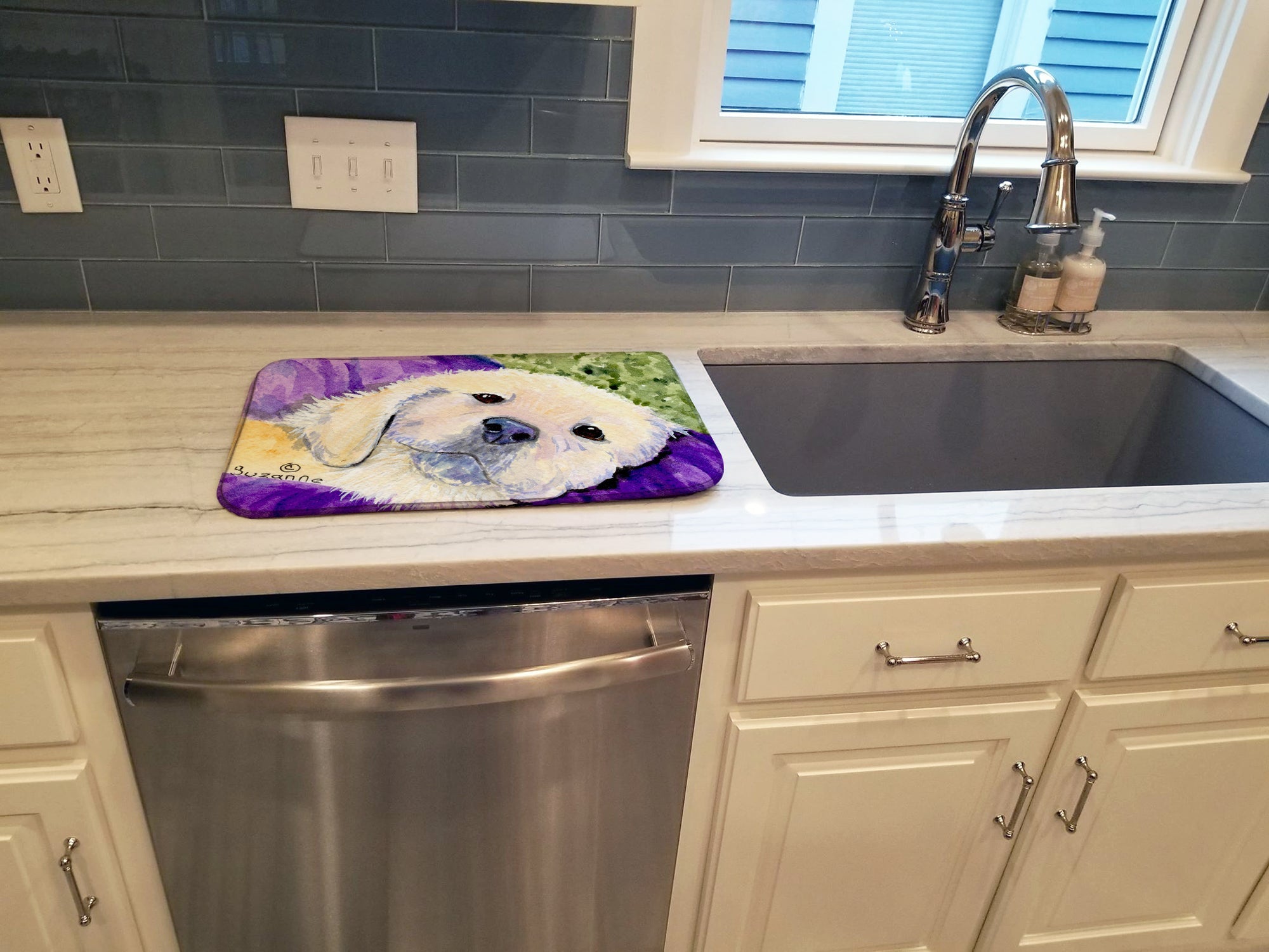 Golden Retriever Dish Drying Mat Absorbent Dish Drying Mat Pad for Kitchen Counter Dish Drainer Mat for Countertop, 14 x 21", Multicolor