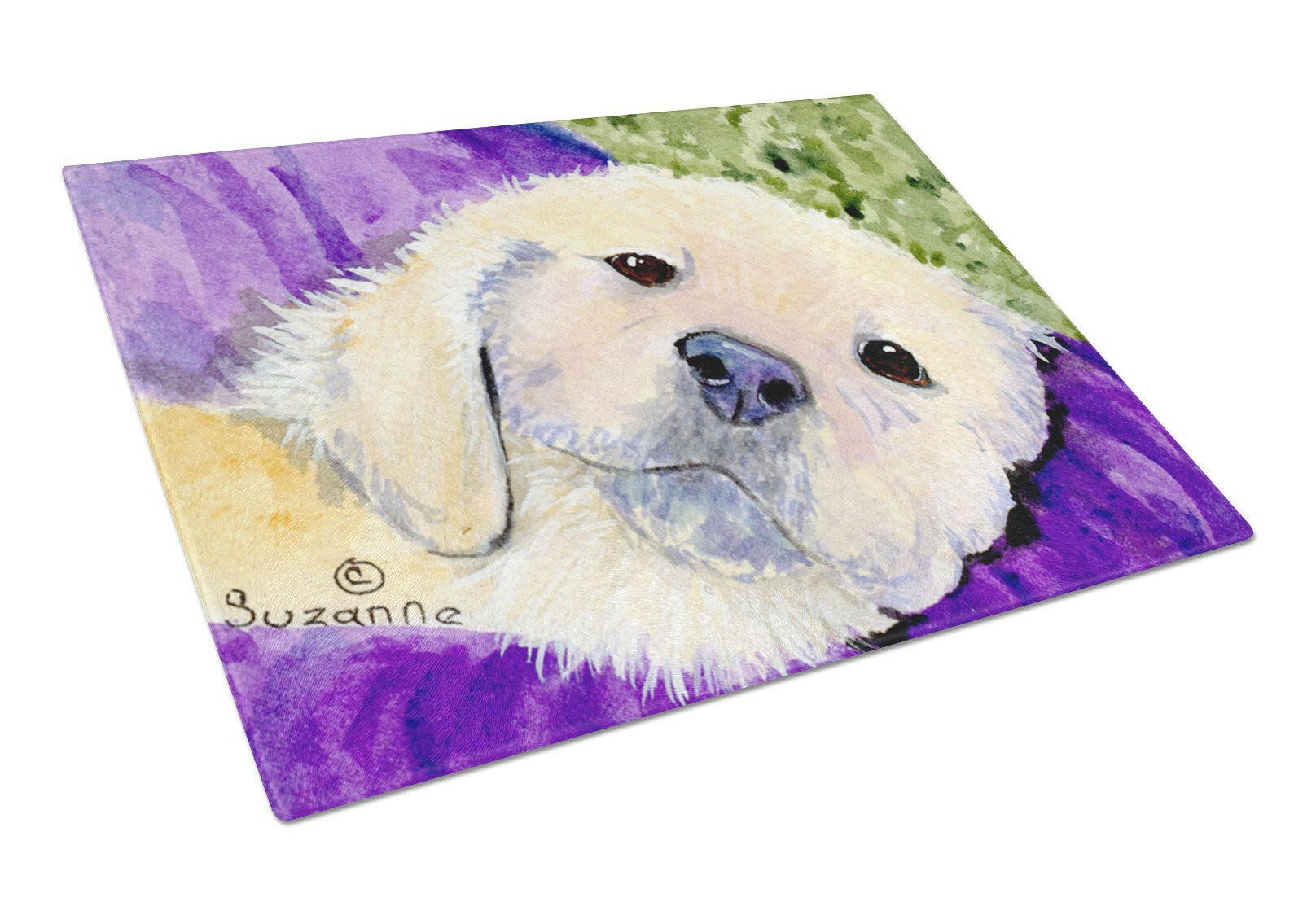 Golden Retriever Cutting Board Tempered Glass Kitchen Cutting Surface, Heat Resistant Chopping, Non-Slip Feet, Food Prep & Serving