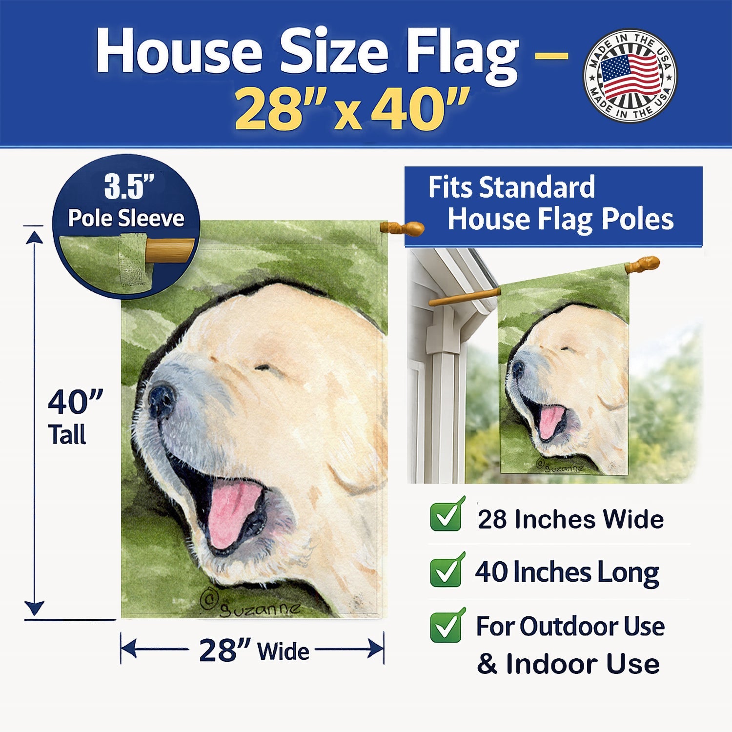 Golden Retriever House Flag 28x40 Porch Sleeve Pole Decorative Outside Yard Banner Artwork Wall Hanging, Polyester