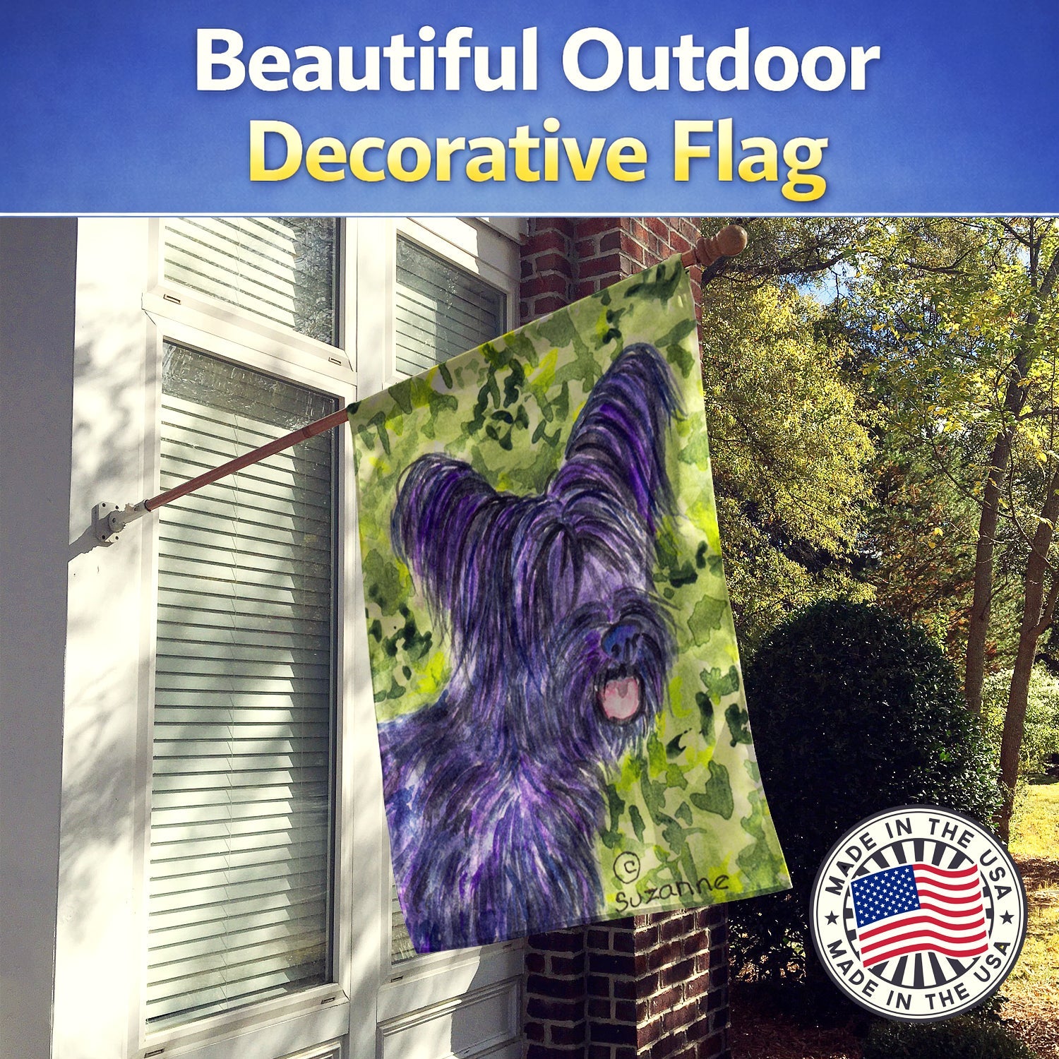 Skye Terrier House Flag 28x40 Porch Sleeve Pole Decorative Outside Yard Banner Artwork Wall Hanging, Polyester