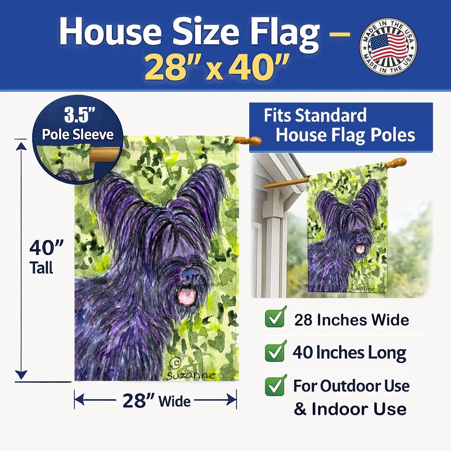 Skye Terrier House Flag 28x40 Porch Sleeve Pole Decorative Outside Yard Banner Artwork Wall Hanging, Polyester