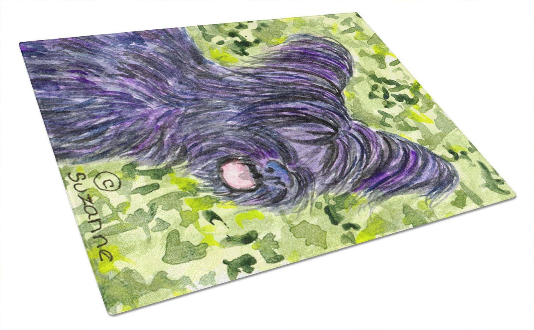 Skye Terrier Cutting Board Tempered Glass Kitchen Cutting Surface, Heat Resistant Chopping, Non-Slip Feet, Food Prep & Serving