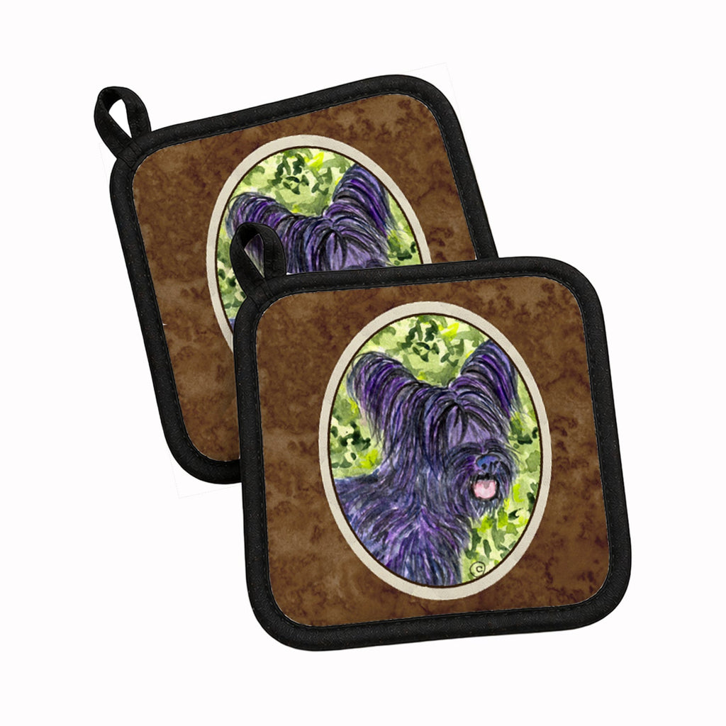 Skye Terrier Pot Holder Set of 2 Heat Resistant Quilted Hot Pads 7.5 x 7.5 Inch, Insulated Kitchen Trivets for Cooking & Baking