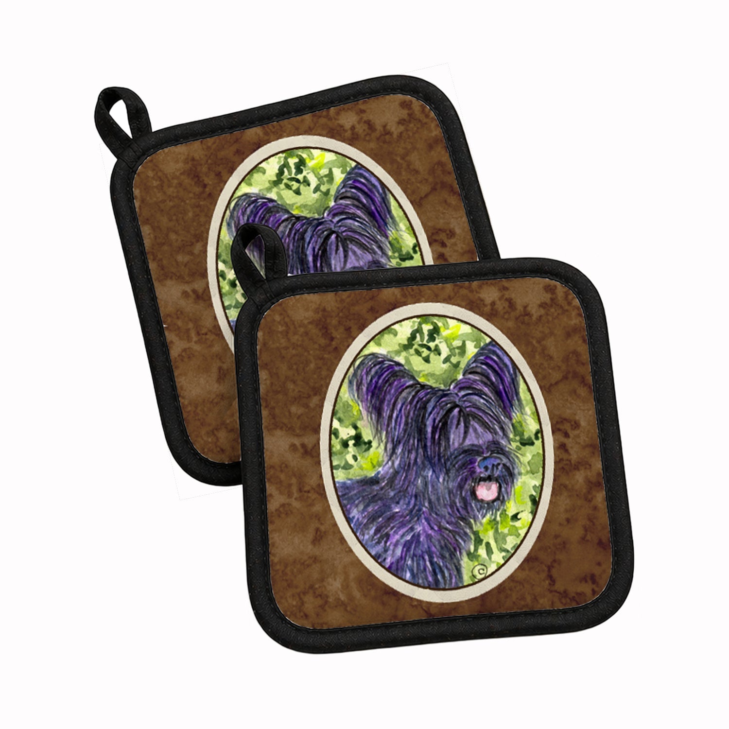 Skye Terrier Pot Holder Set of 2 Heat Resistant Quilted Hot Pads 7.5 x 7.5 Inch, Insulated Kitchen Trivets for Cooking & Baking