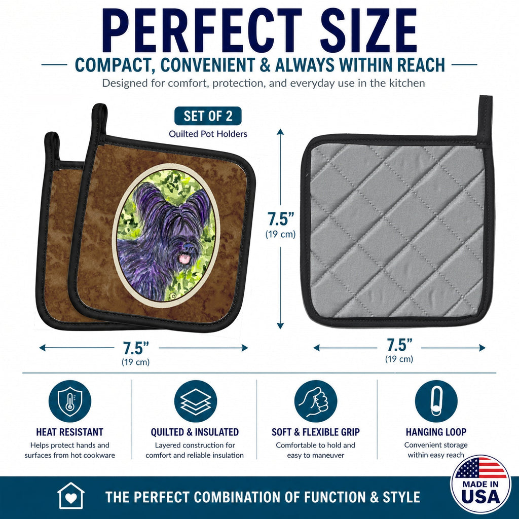 Skye Terrier Pot Holder Set of 2 Heat Resistant Quilted Hot Pads 7.5 x 7.5 Inch, Insulated Kitchen Trivets for Cooking & Baking