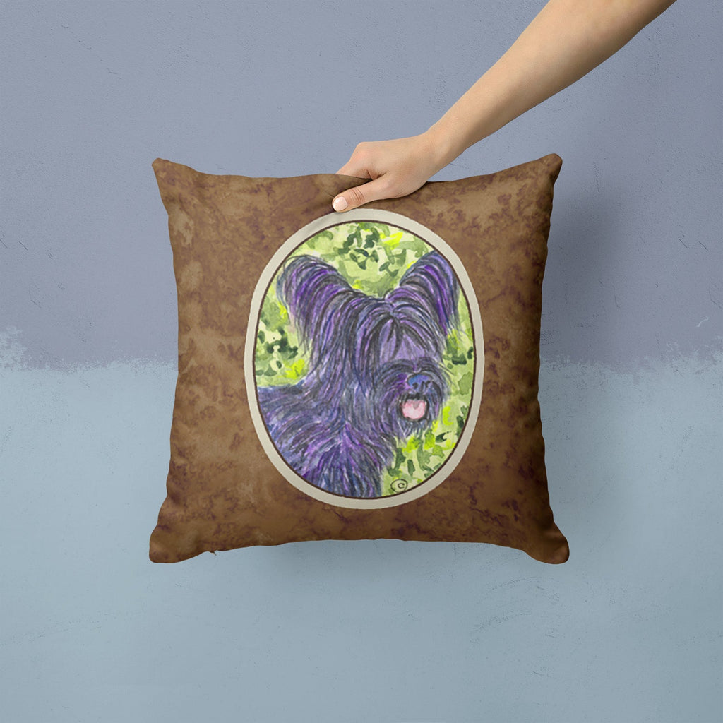 Skye Terrier Decorative Throw Pillow 14x14 Indoor Outdoor Accent Cushion, Fabric Cover with Insert for Sofa, Bed, Porch & Living Room