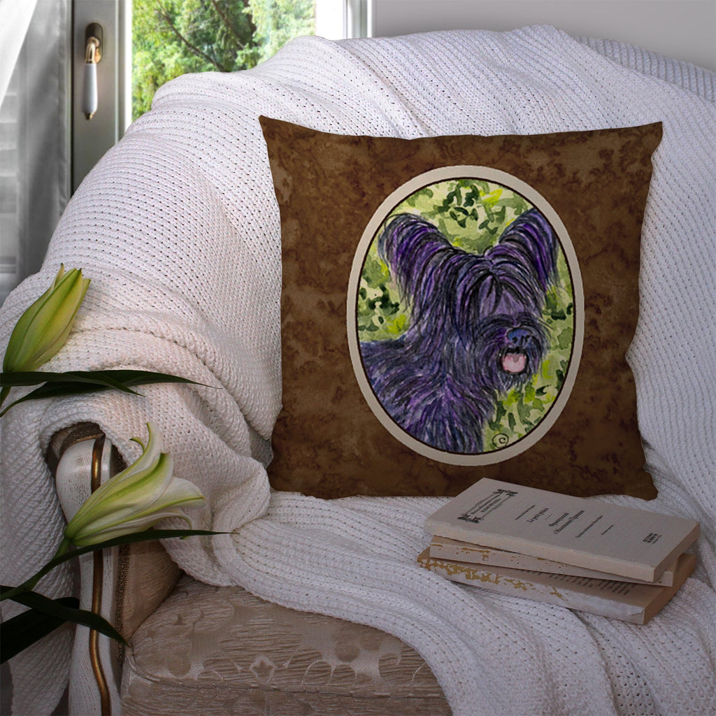Skye Terrier Decorative Throw Pillow 14x14 Indoor Outdoor Accent Cushion, Fabric Cover with Insert for Sofa, Bed, Porch & Living Room