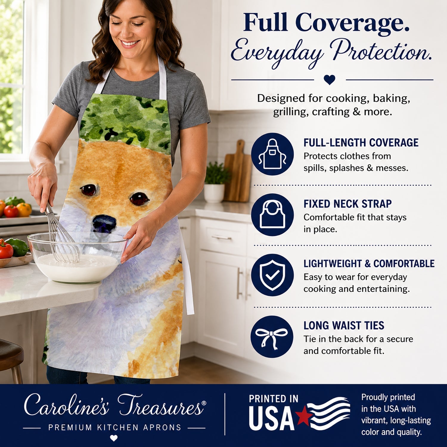 Shiba Inu Apron Cooking Kitchen Server Baking Crafts Gardening for Adult Women Men, Unisex, Large, Multicolor