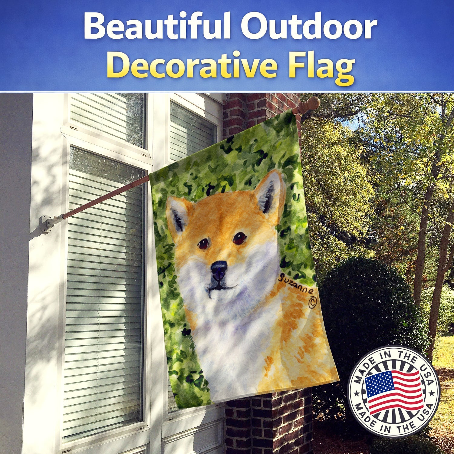 Shiba Inu House Flag 28x40 Porch Sleeve Pole Decorative Outside Yard Banner Artwork Wall Hanging, Polyester