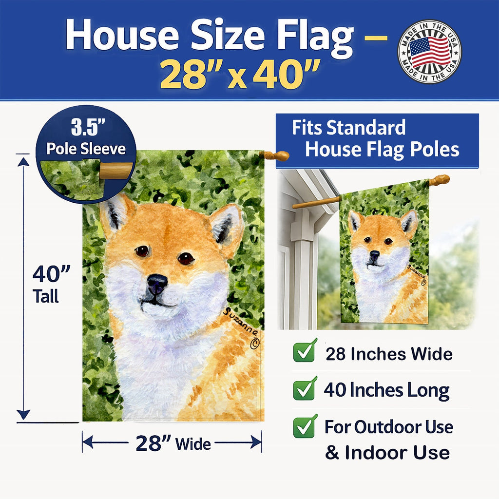 Shiba Inu House Flag 28x40 Porch Sleeve Pole Decorative Outside Yard Banner Artwork Wall Hanging, Polyester