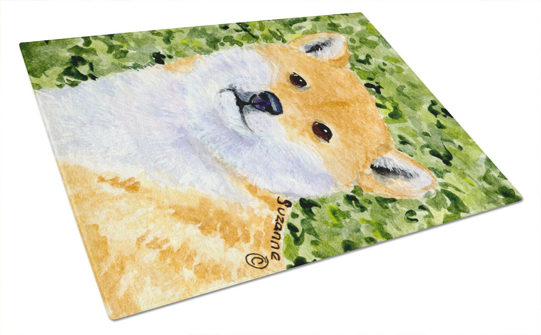 Shiba Inu Cutting Board Tempered Glass Kitchen Cutting Surface, Heat Resistant Chopping, Non-Slip Feet, Food Prep & Serving