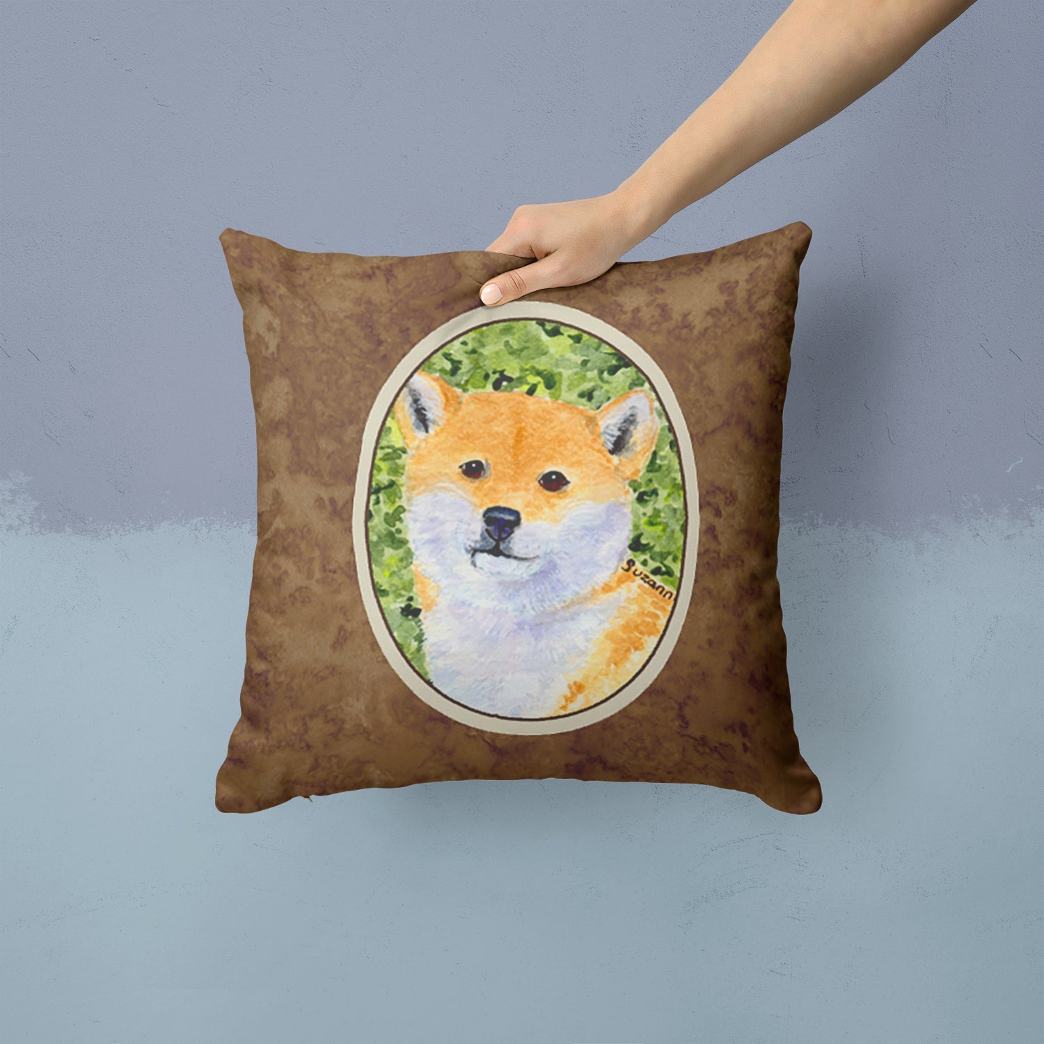 Shiba Inu Decorative Throw Pillow 14x14 Indoor Outdoor Accent Cushion, Fabric Cover with Insert for Sofa, Bed, Porch & Living Room